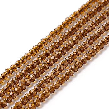 Transparent Glass Beads Strands, Faceted, Round, Chocolate, 3mm, Hole: 0.8mm, about 127~139pcs/strand, 14.09~14.53 inch(35.8~36.9cm)