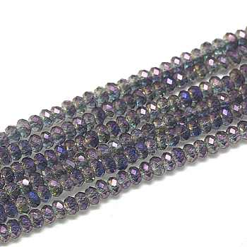 Electroplate Glass Beads Strands, Faceted, Rondelle, Medium Purple, 2.5x1.5mm, Hole: 0.8mm, about 160~165pcs/strand, 13.78 inch~14.17 inch(35~36cm)