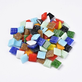 Mosaic Glass Flat Back Cabochons, Square, Mixed Color, 10x10x4mm, about 300pcs/bag