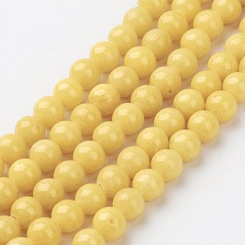 Natural Mashan Jade Round Beads Strands, Dyed, Yellow, 6mm, Hole: 1mm, about 69pcs/strand, 15.7 inch