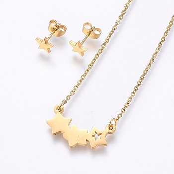 304 Stainless Steel Jewelry Sets, Stud Earrings and Pendant Necklaces, Star, Golden, Necklace: 18.9 inch(48cm), Stud Earrings: 6.5x7x1.2mm, Pin: 0.8mm