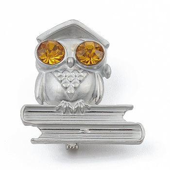 Rhinestone Owl Doctor Brooch Pin, Alloy Badge for Backpack Clothes, Platinum, 37.7x33.5x15mm