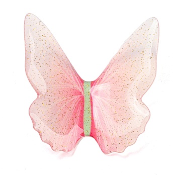 Transparent Resin Cabochons, Glitter Butterfly, Pink, 37x36x8mm