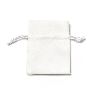 Velvet Cloth Drawstring Bags, Jewelry Bags, Christmas Party Wedding Candy Gift Bags, Rectangle, White, 9x7cm