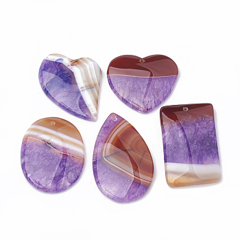 Dyed Natural Crackle Agate Pendants, Mixed Shape, Medium Purple, 35~54x33~40x5~6mm, Hole: 1~1.5mm