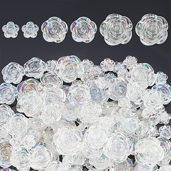 Elite 120Pcs 3 Style Transparent Plastic Beads, AB Color Plated, Rose, Clear AB, 11.5~23x12~23.5x5~9mm, Hole: 1.5~2mm