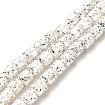 Electroplated Natural Lava Rock Beads Strands, Column, Silver Plated, 5x4mm, Hole: 1mm, about 80~83pcs/strand, 15.75~15.87 inch(40~40.3cm)