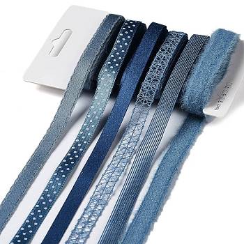 18 Yards 6 Styles Polyester Ribbon, for DIY Handmade Craft, Hair Bowknots and Gift Decoration, Blue Color Palette, Blue, 3/8~1/2 inch(10~12mm), about 3 yards/style