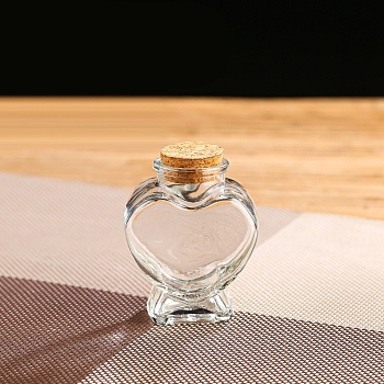 Glass Bottle, Wishing Bottle, with Cork Stopper, Heart, Clear, 6x8.1cm, Capacity: 80ml(2.71fl. oz)