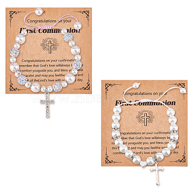 2Pcs 2 Style Cross fleury Charm Bracelets Set(BJEW-FI0001-80)-8