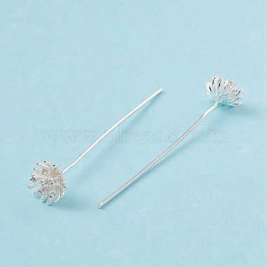 Brass Micro Pave Clear Cubic Zirconia Flower Head Pins(KK-G413-01S)-4