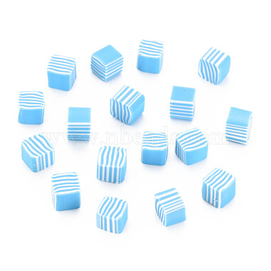 Deep Sky Blue Cube Polymer Clay Beads