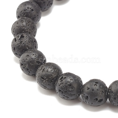 Bracelet extensible perlé rond en pierre de lave naturelle avec couronne de zircone cubique transparente(BJEW-JB07797-03)-5