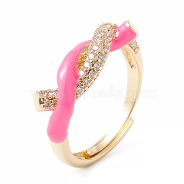 Corss Knot Enamel Adjustable Ring with Clear Cubic Zirconia(RJEW-F124-07-G)-2