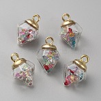 Glass Pendants, with Light Gold Alloy Findings, Diamond Charms, Colorful, 21.5x15.5x14.5mm, Hole: 2.6mm(GLAA-WH0036-19H)
