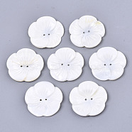 2-Hole Freshwater Shell Buttons, Flower, White, 28x28.5x3~3.5mm, Hole: 1.4mm(SSHEL-R049-05)