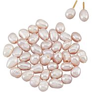 Nbeads Natural Cultured Freshwater Pearl Beads, Half Drilled Hole, Rice, Purple, 6.5~7.5x5~5.5mm, Hole: 1mm, 40pcs/box(PEAR-NB0001-91B)