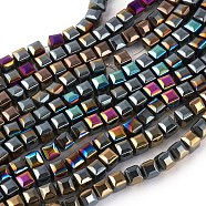 Electroplated Non-magnetic Synthetic Hematite Beads Strands, Faceted, Half Plated, Square, Mixed Color, 6x6x6mm, Hole: 0.8mm, about 71pcs/strand, 16.14 inch(41cm)(G-P408-D)