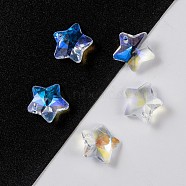 Transparent Glass Pendants, Faceted, Star Charms, Clear AB, 13x13.5x7mm, Hole: 1mm(GLAA-P037-04-14)