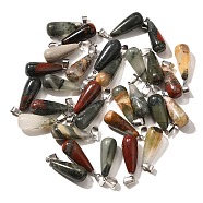 Natural Bloodstone Pendants, with Stainless Steel Snap On Bails, Drop, 28~30x10~12mm, Hole: 6x4mm(G-T081-37)