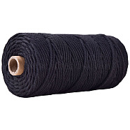 Cotton String Threads for Crafts Knitting Making, Black, 3mm, about 109.36 Yards(100m)/Roll(KNIT-PW0001-01-14)