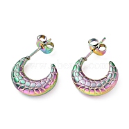 Ion Plating(IP) Rainbow Color 304 Stainless Steel Crescent Moon Stud Earrings, Half Hoop Earrings for Women, 15x20.5x4mm, Pin: 0.8mm(EJEW-G293-10M)