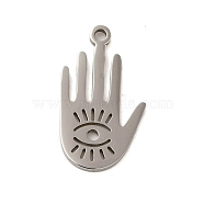 304 Stainless Steel Pendants, Laser Cut, Stainless Steel Color, Palm, 19x10.5x1mm, Hole: 1mm(STAS-S123-03P-08)