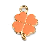 Alloy Enamel Pendants, Golden, Clover, Orange, 18x12x1.3mm, Hole: 1.8mm(ENAM-CJC0006-45A)