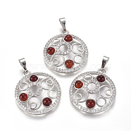 Natural Carnelian/Red Agate Pendants, with Platinum Tone Brass Findings and Crystal Rhinestone, Flat Round, Dyed & Heated, 29x25.5x4.5mm, Hole: 4.5x8mm(G-L512-T03)