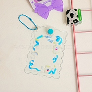 PVC Photocard Sleeve Keychain, with Ball Chains, Wave-Edged Rectangle with Deep Sky Blue Ribbon Pattern, Clear, 110x80mm, Inner Diameter: 100x64mm(ZXFQ-PW0001-093C)
