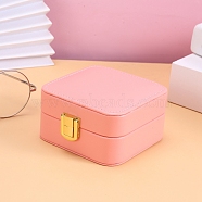 Imitation Leather Jewelry Boxes, with Velvet and Mirror Inside, for Rings, Necklaces, Earrings, Rings Storage, Square, Pink, 10x10x5.8cm(PW-WG77453-02)