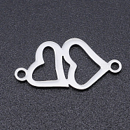 201 Stainless Steel Links connectors, Laser Cut Links, Heart, Stainless Steel Color, 19x9.5x1mm, Hole: 1.4mm(STAS-T054-JN769-1)