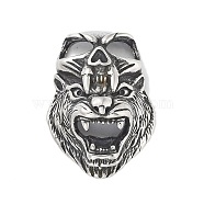 304 Stainless Steel Pendants, Antique Silver, Snake/Lion/Flat Round with Star & Cattle Charm, Lion, 41x28.5x16mm, Hole: 10x6mm(STAS-M336-02F-AS)
