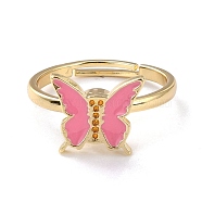 Butterfly Fidget Ring for Anxiety Stress Relief, Adjustable Spinner Ring, Alloy Enamel Rotating Ring, Golden, Deep Pink, US Size 6 1/2(16.9mm)(RJEW-P024-01C)