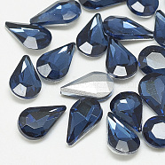 Pointed Back Glass Rhinestone Cabochons, Back Plated, Faceted, teardrop, Montana, 10x6x3mm(RGLA-T082-6x10mm-13)