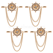 4Pcs Crystal Rhinestone Helm with Chains Tassel Lapel Pin, Alloy Badge for Backpack Clothes, Light Gold, 79x48.5x4mm, Pin: 1.1mm(JEWB-CA0001-38KCG)