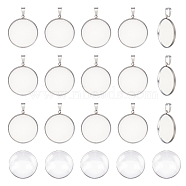 30Pcs 304 Stainless Steel Pendant Cabonchon Settings, Flat Round, with 30Pcs Transparent Glass Cabochons, Stainless Steel Color, Tray: 25mm, 29x26.5x1.5mm, Hole: 9x4mm(FIND-UN0001-80)