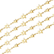 Brass Star Link Chains, Soldered, Long-Lasting Plated, Golden, Star: 12x7.7x1.5mm and 10.5x6x2mm, 2m/box(CHC-SZ0001-22)