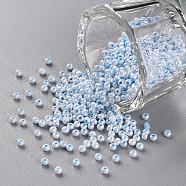 11/0 Grade A Round Glass Seed Beads, Ceylon, Sky Blue, 2.3x1.5mm, Hole: 1mm, about 48500pcs/pound(SEED-N001-B-0486)