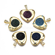 Brass Micro Pave Cubic Zirconia Pendants, Nickel Free, Real 16K Gold Plated, Heart with Zirconia Circle, Mixed Color, 19x21.5x4mm, Hole: 2x5mm(KK-Q769-004-NF)