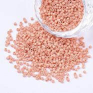 Baking Paint Cylinder Seed Beads, Uniform Size, Light Salmon, 1.5~2x1~2mm, Hole: 0.8mm, about 4000pcs/bag, about 50g/bag(SEED-Q036-02A-D15)