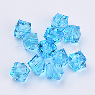 Transparent Acrylic Beads, Faceted, Cube, Deep Sky Blue, 10x10x8mm, Hole: 1.5mm, about 900pcs/500g(TACR-Q259-10mm-V40)