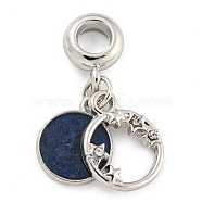Rack Plating Alloy Enamel Flat Round with Star European Dangle Charms, Large Hole Pendants, with Crystal Rhinestone, Platinum, Cadmium Free & Nickel Free & Lead Free, Midnight Blue, 29mm, Hole: 4.5mm, Flat Round: 15x12x3mm and 13.5x11x1.5mm(FIND-B034-08P-01)