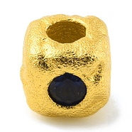 Brass Spacer Beads, with Rhinestone, Square, Matte Gold Color, Dark Indigo, 4x4.5x4.5mm, Hole: 1.8mm(KK-M244-01MG-04)