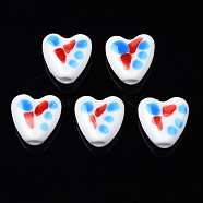 Handmade Porcelain Beads, Famille Rose Style, Heart, Deep Sky Blue, 15x14.5~15x7mm, Hole: 3mm(PORC-N007-008B)
