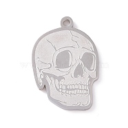 201 Stainless Steel Pendants, Skull Charms, Stainless Steel Color, 25x17x1.5mm, Hole: 1.8mm(STAS-G273-09P)