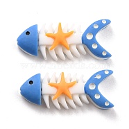Opaque Resin Cabochons, Ocean Theme, Fishbone with Starfish, White, 14x34.3x6.3mm(RESI-C010-05)