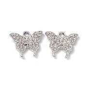 Alloy Rhinestone Pendants, Butterfly Charm, Platinum, Crystal, 15x17x2mm, Hole: 2mm(ALRI-K049-11H)