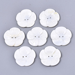 2-Hole Freshwater Shell Buttons, Flower, White, 28x28.5x3~3.5mm, Hole: 1.4mm(SSHEL-R049-05)