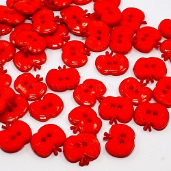 Acrylic Buttons, 2-Hole Apple Sewing Buttons, Dyed, Red, 14x16x2.5mm, Hole: 2mm(X-BUTT-D022-07)